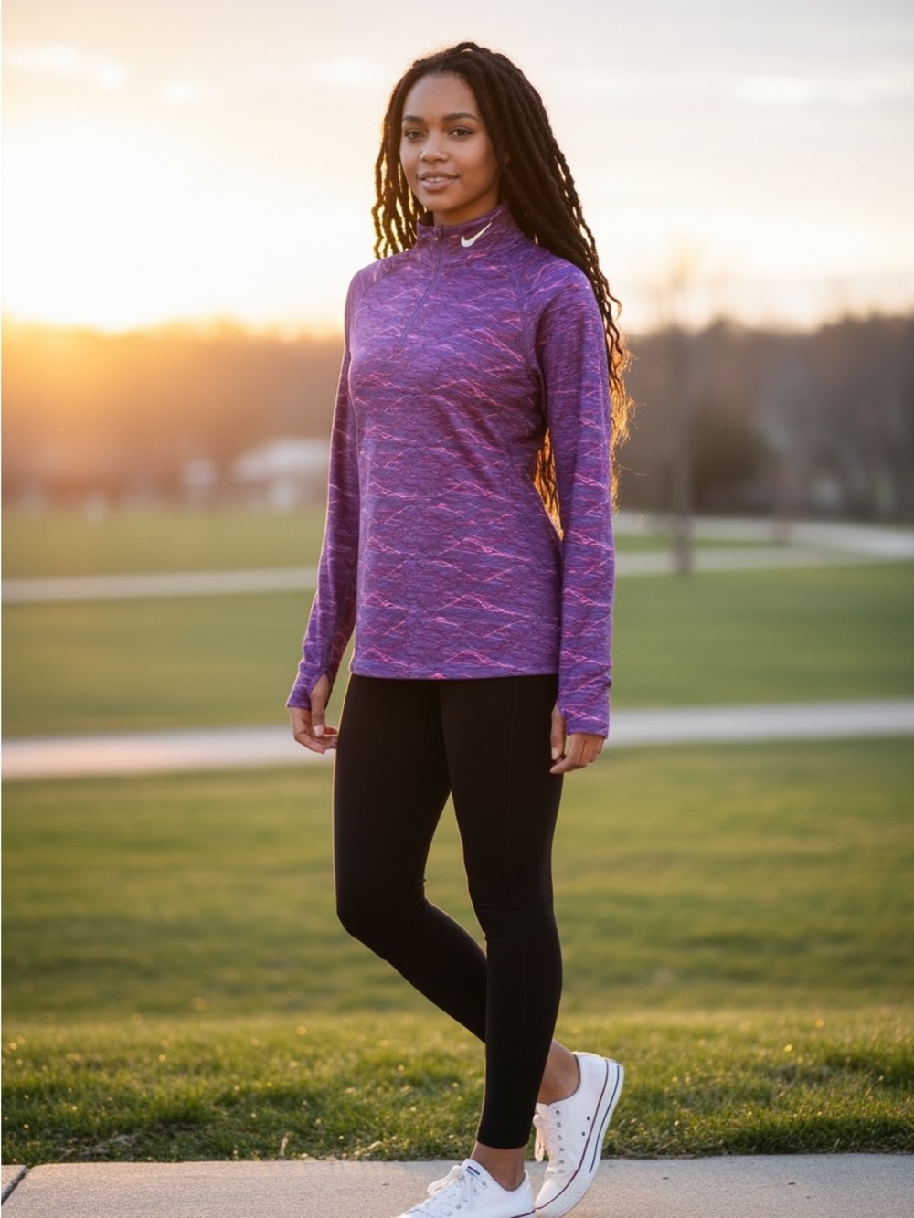 Nike Pro Combat Hyperwarm 1/4 Zip Pullover Purple Pink Space Dye Size XL Fitted